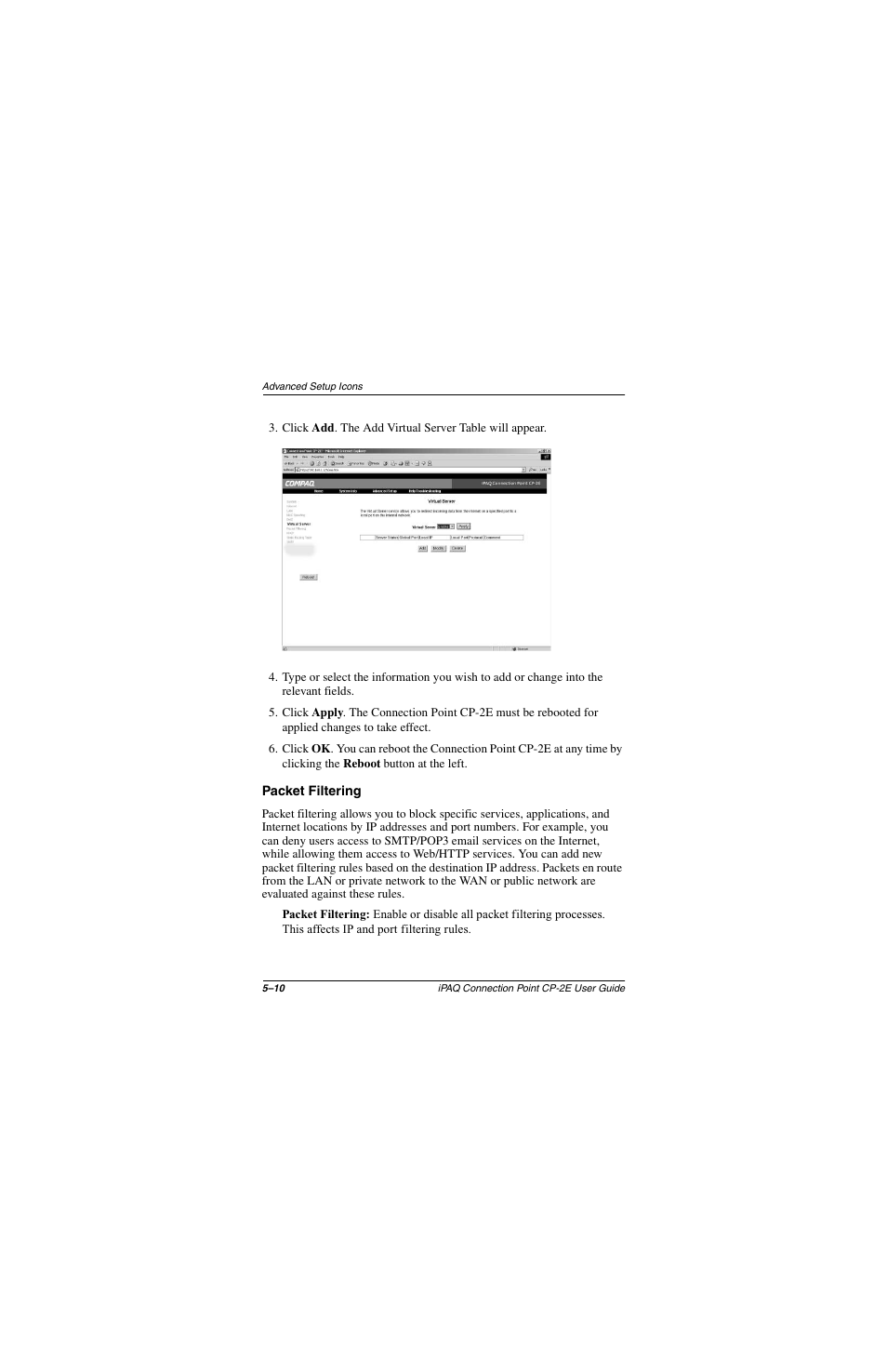 Packet filtering, Packet filtering –10 | Compaq CP-2E User Manual | Page 57 / 91