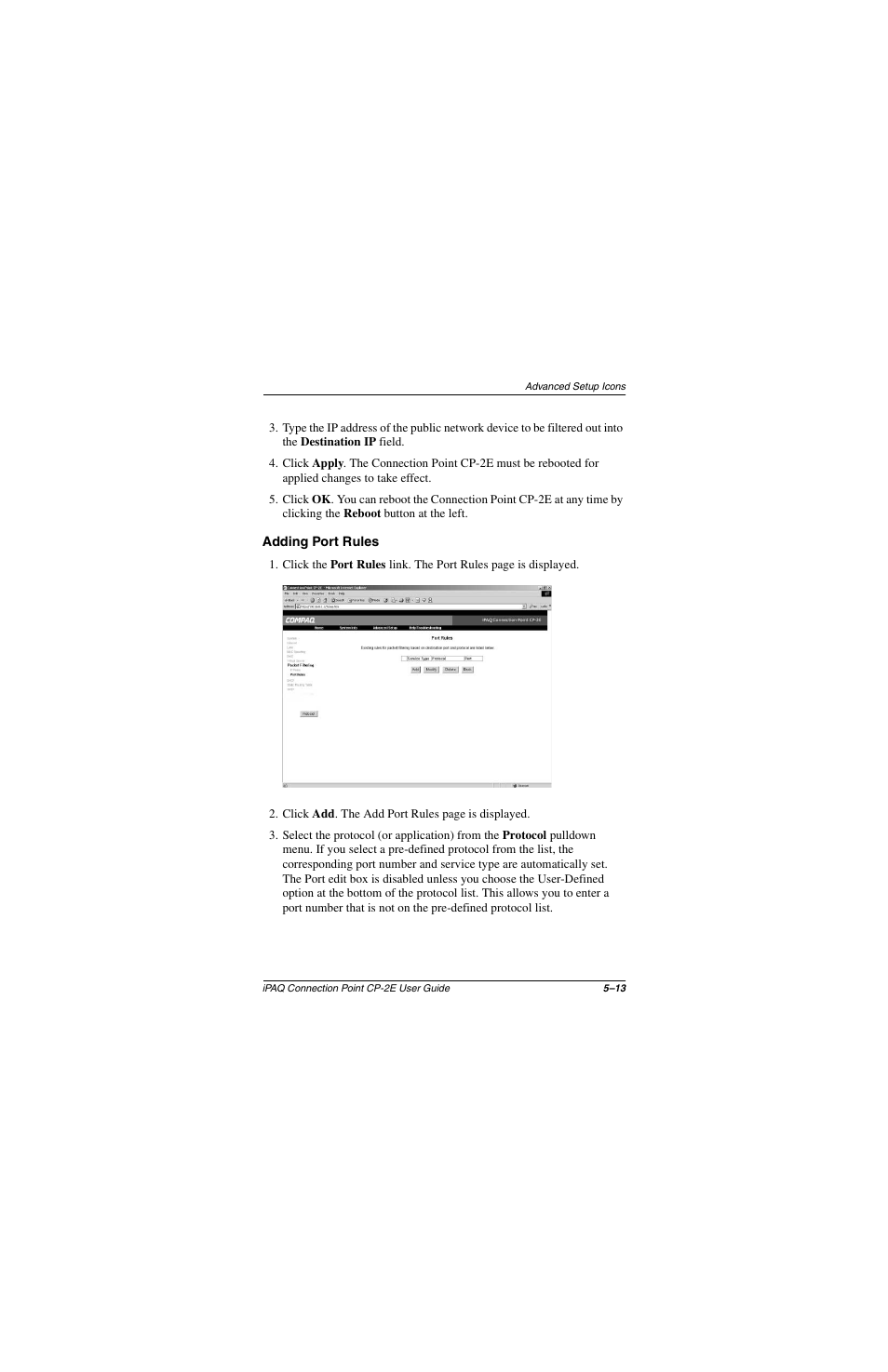 Adding port rules, Adding port rules –13 | Compaq CP-2E User Manual | Page 60 / 91