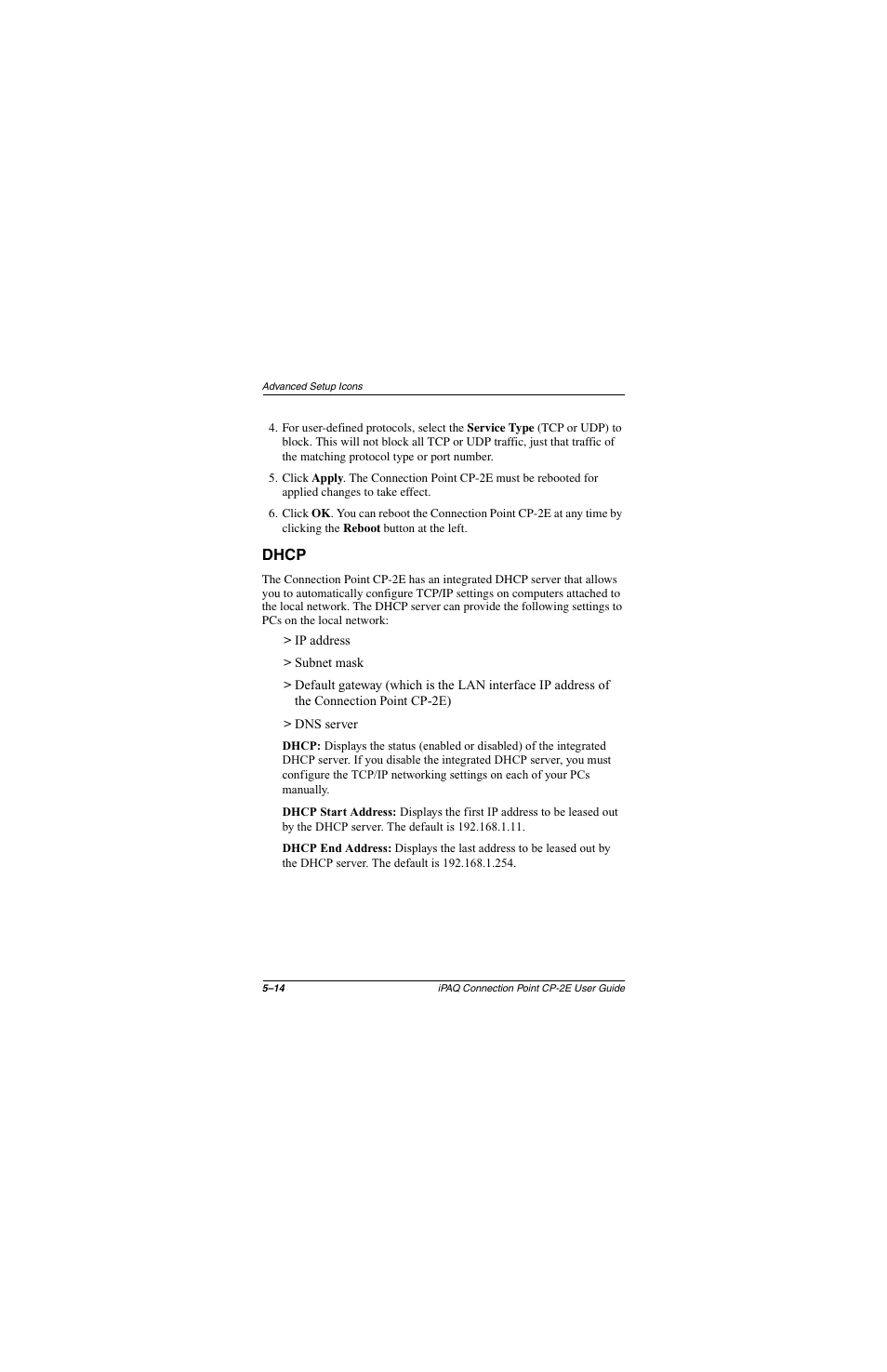 Dhcp, Dhcp –14 | Compaq CP-2E User Manual | Page 61 / 91