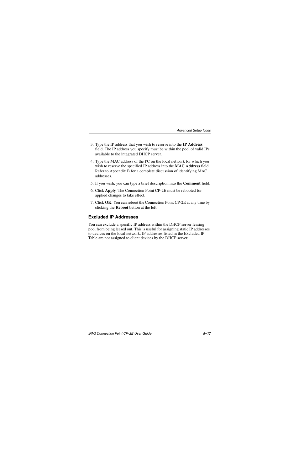 Excluded ip addresses, Excluded ip addresses –17 | Compaq CP-2E User Manual | Page 64 / 91