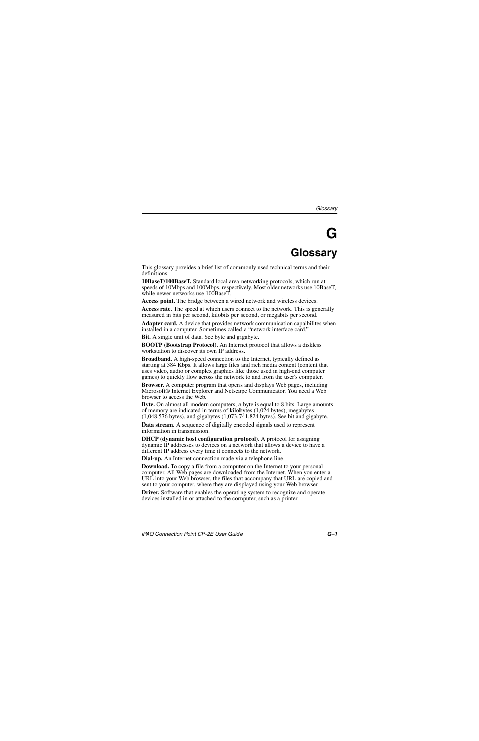Glossary, G glossary | Compaq CP-2E User Manual | Page 86 / 91