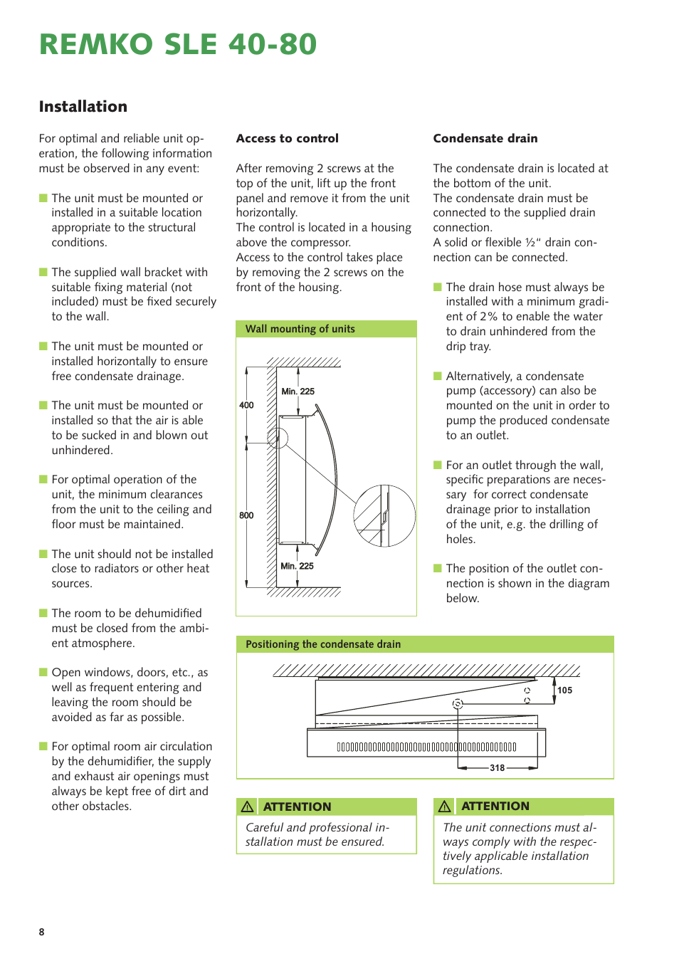 Remko sle 40-80, Installation | REMKO SLE 40 User Manual | Page 8 / 20