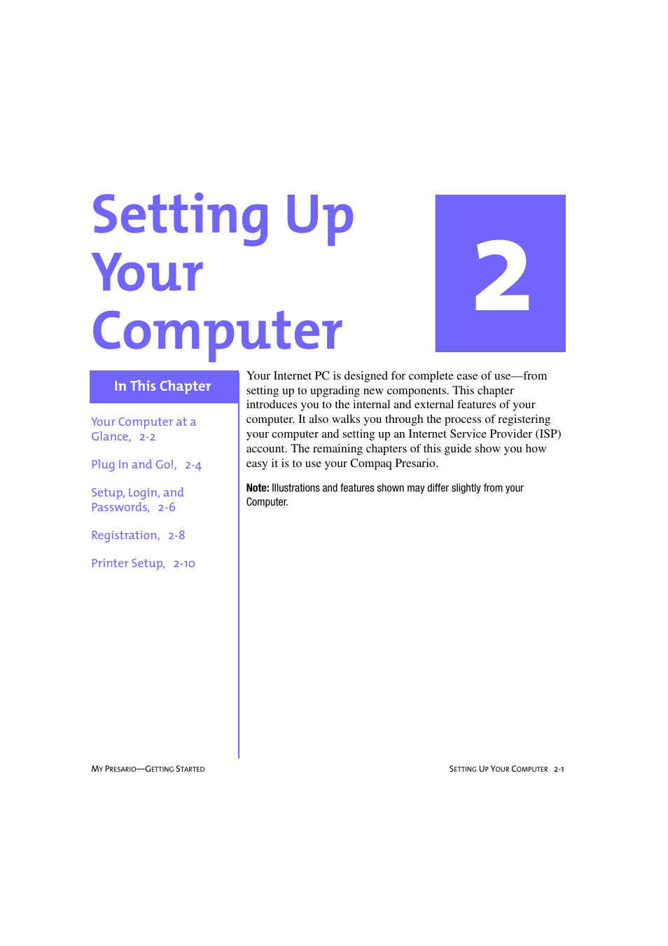 Setting up your computer | Compaq 233789-371 User Manual | Page 16 / 101