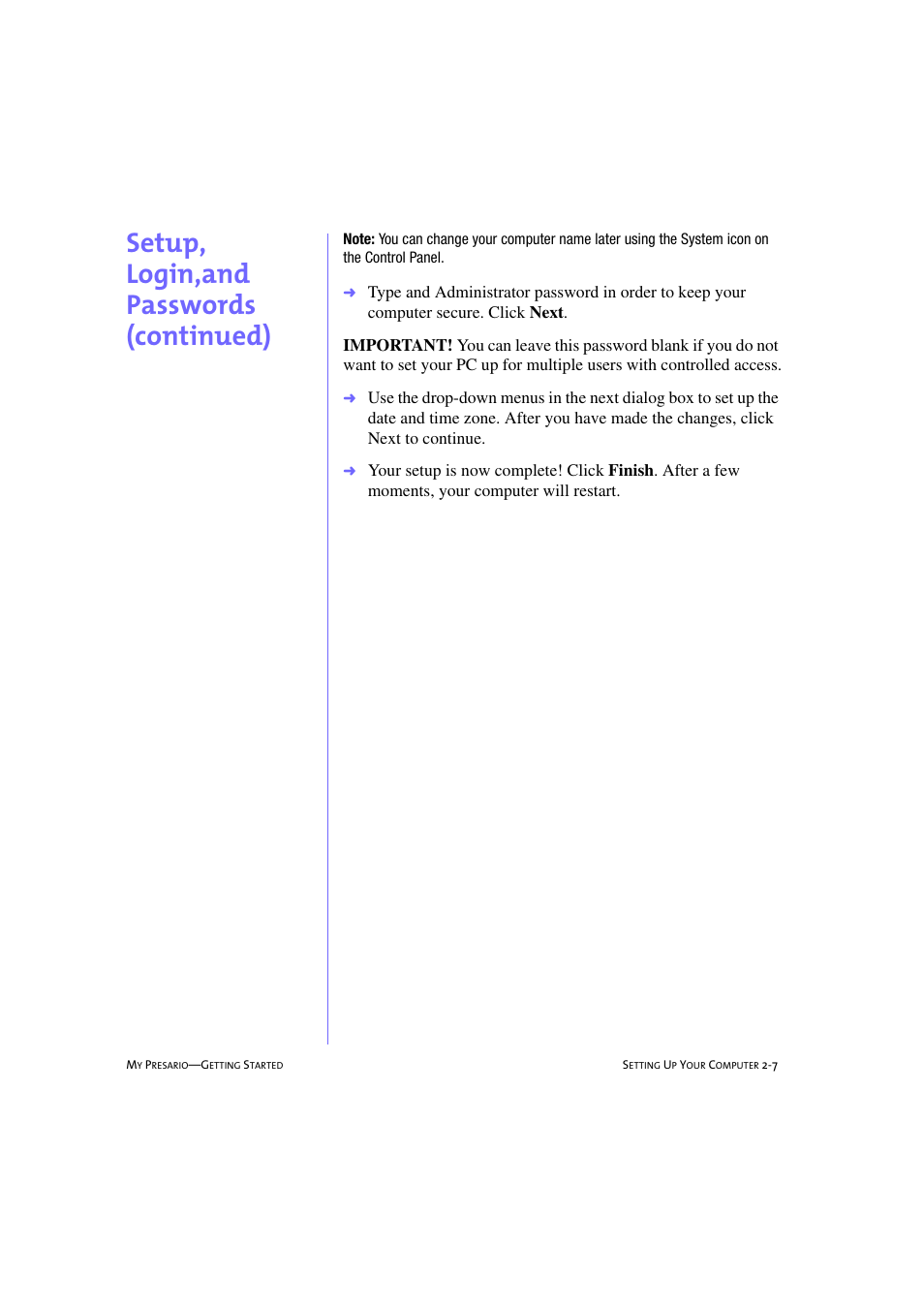 Setup, login,and passwords (continued) | Compaq 233789-371 User Manual | Page 22 / 101