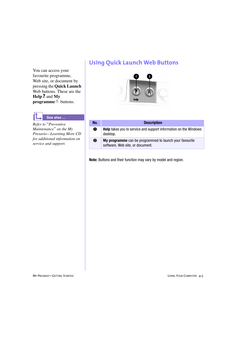 Using quick launch web buttons, Using quick launch web buttons -5 | Compaq 233789-371 User Manual | Page 36 / 101