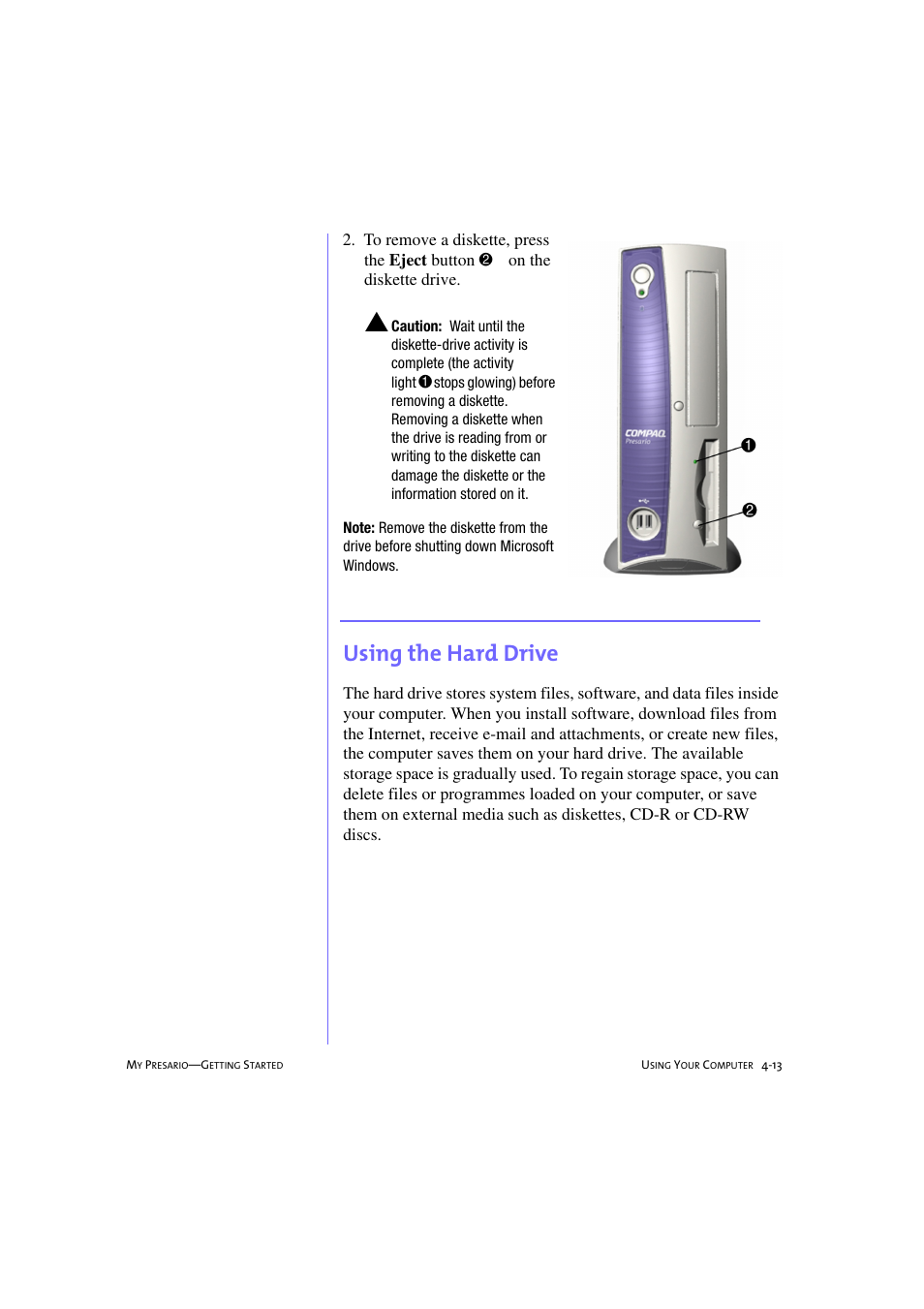 Using the hard drive, Using the hard drive -13 | Compaq 233789-371 User Manual | Page 44 / 101