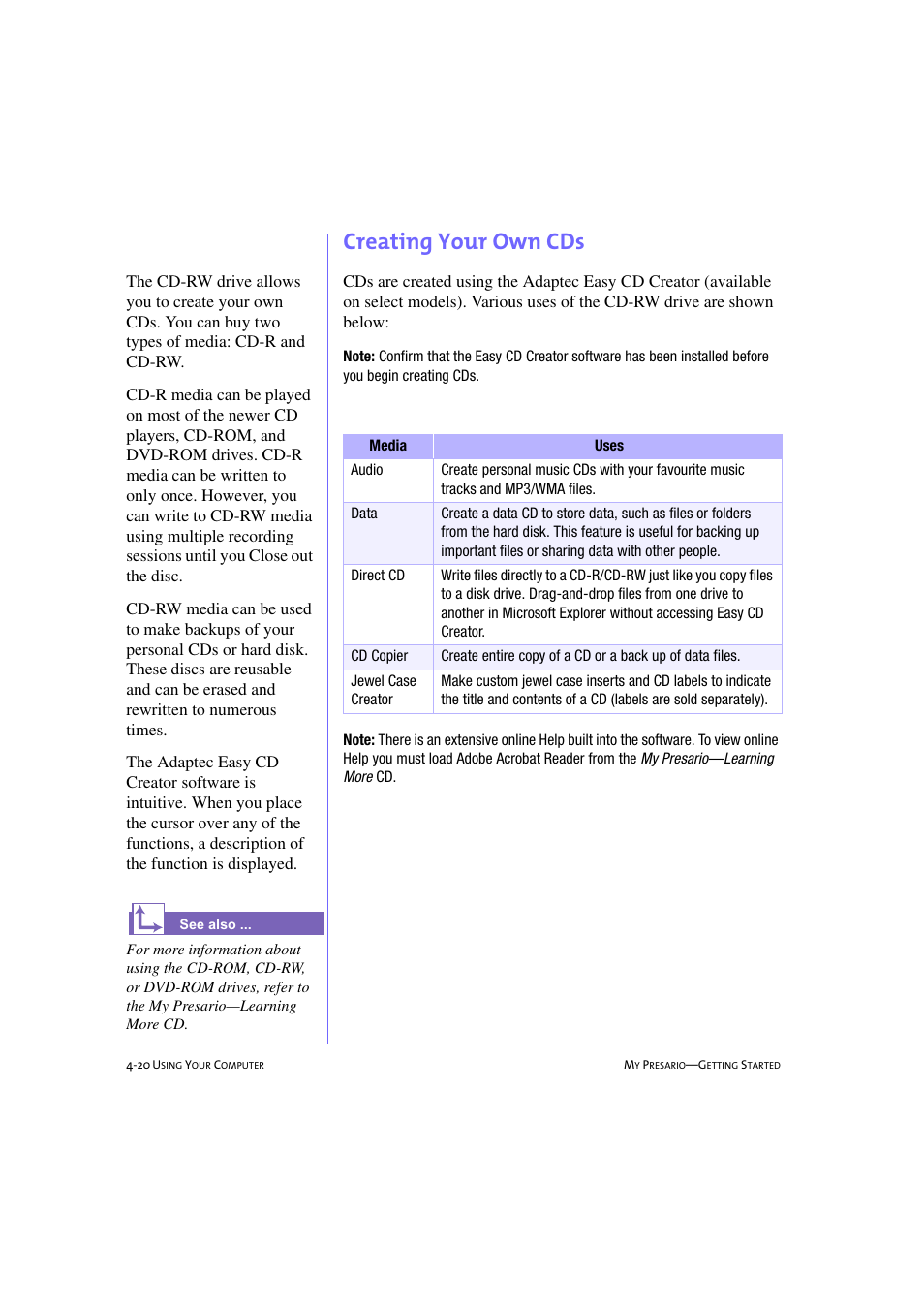 Creating your own cds, Creating your own cds -20 | Compaq 233789-371 User Manual | Page 51 / 101