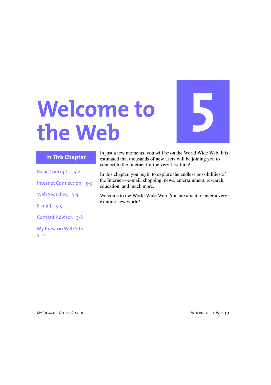 Welcome to the web, Chapter 5 welcome to the web -1 | Compaq 233789-371 User Manual | Page 54 / 101