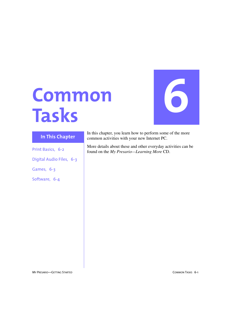Common tasks, Chapter 6 common tasks -1 | Compaq 233789-371 User Manual | Page 64 / 101