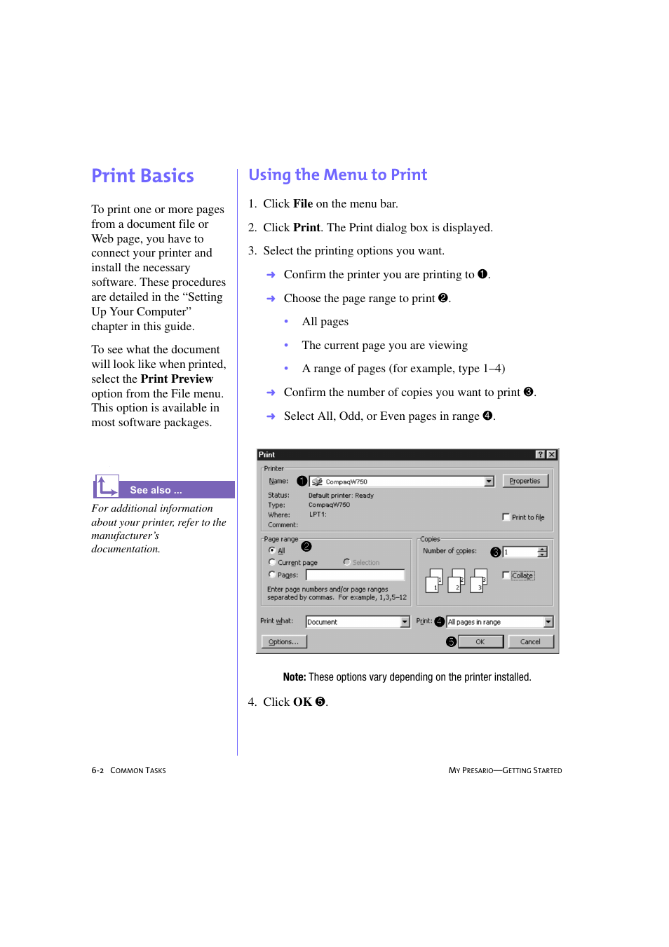 Print basics, Using the menu to print, Print basics -2 | Using the menu to print -2 | Compaq 233789-371 User Manual | Page 65 / 101