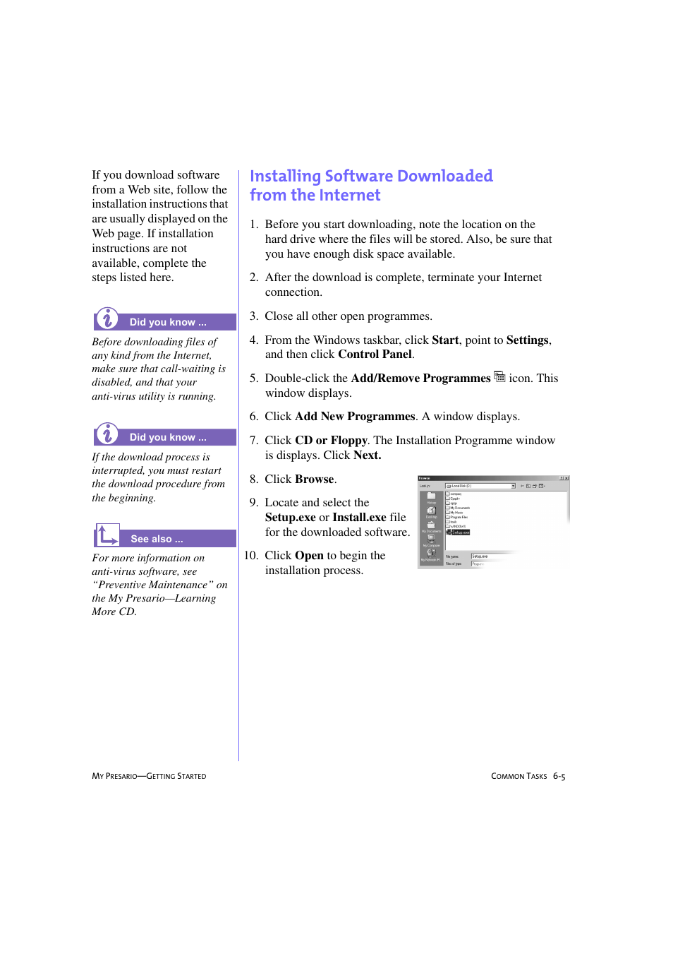 Installing software downloaded fromtheinternet, Installing software downloaded from the internet | Compaq 233789-371 User Manual | Page 68 / 101