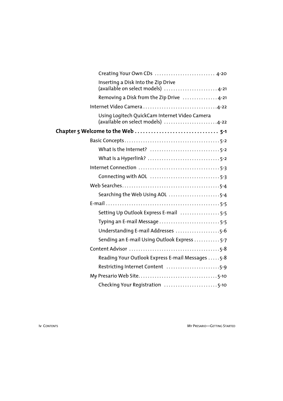 Chapter 5 welcome to the web -1 | Compaq 233789-371 User Manual | Page 7 / 101