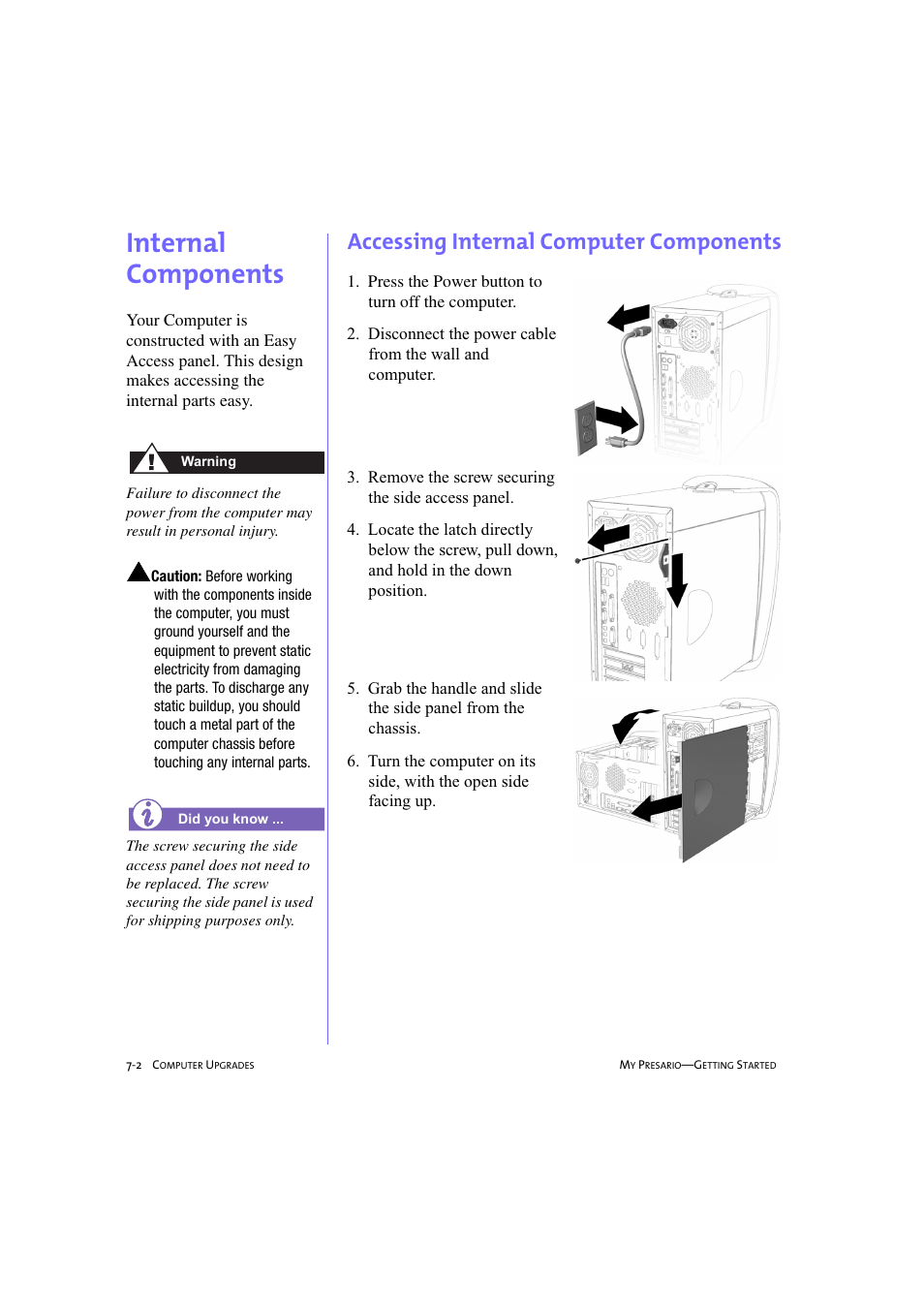 Internal components, Accessing internal computer components, Internal components -2 | Accessing internal computer components -2 | Compaq 233789-371 User Manual | Page 71 / 101