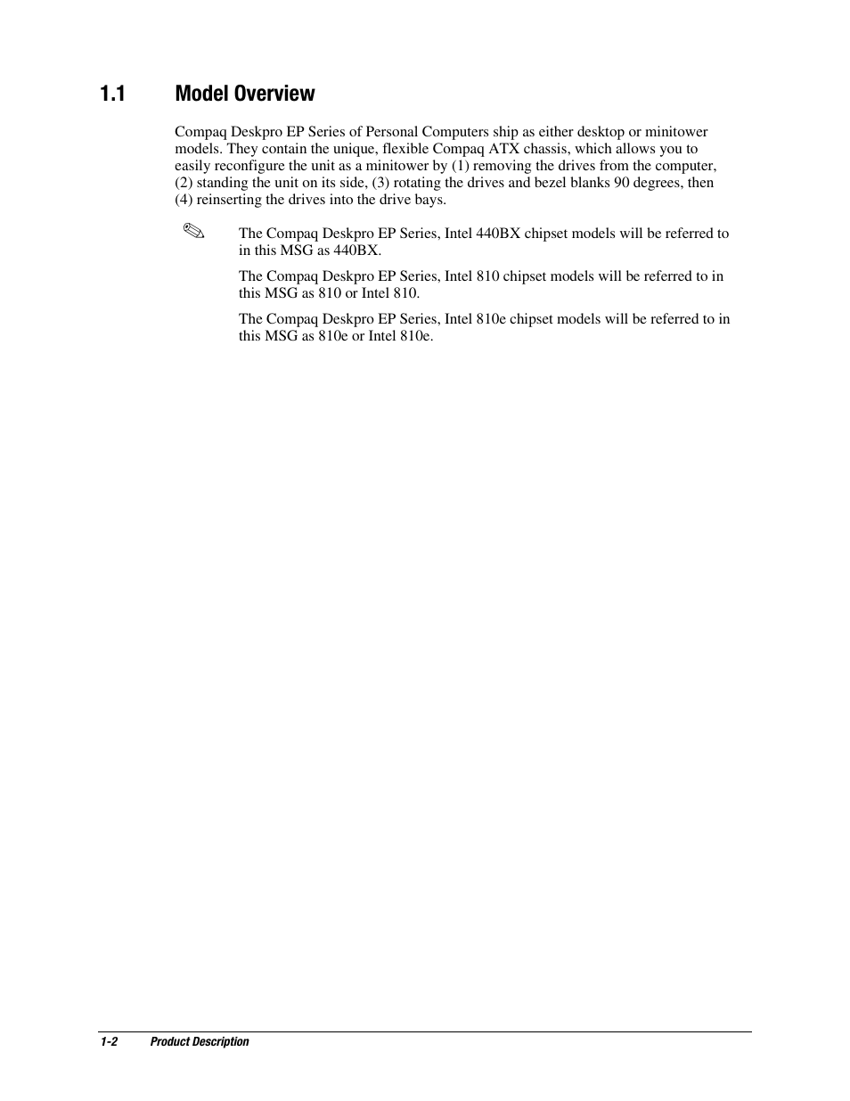 1 model overview | Compaq EP Series User Manual | Page 10 / 126