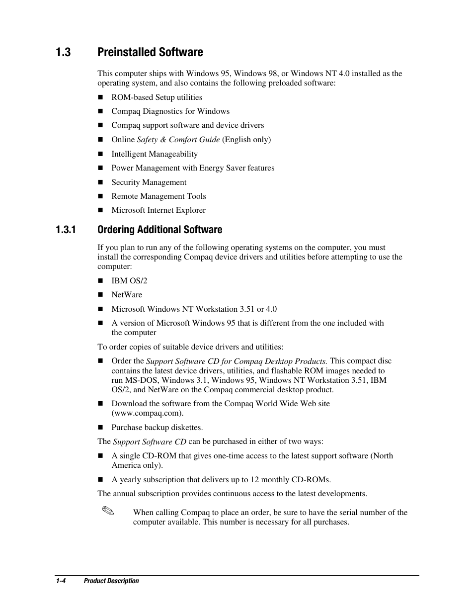 3 preinstalled software, 1 ordering additional software | Compaq EP Series User Manual | Page 12 / 126