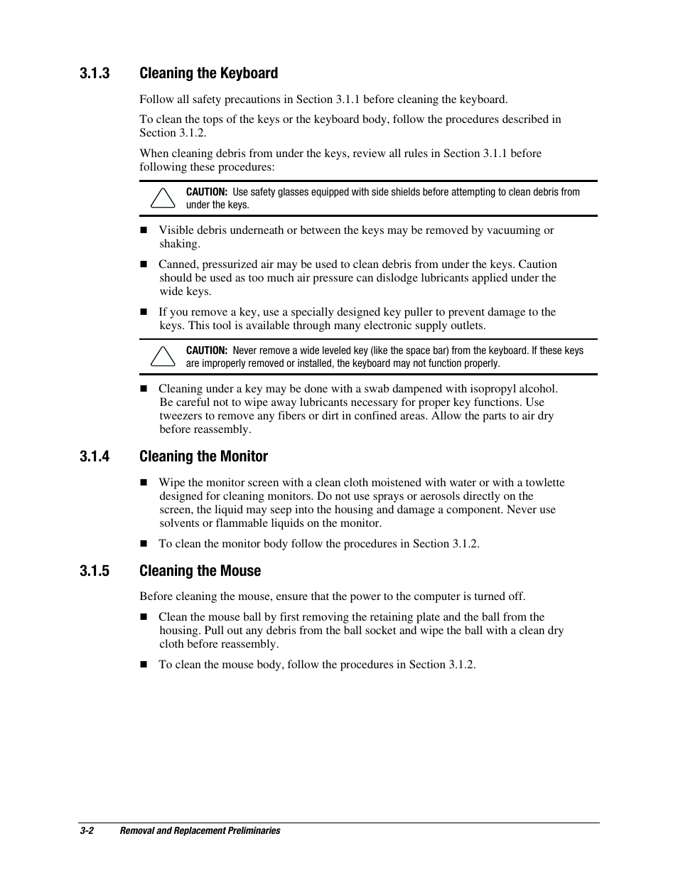 3 cleaning the keyboard, 4 cleaning the monitor, 5 cleaning the mouse | Compaq EP Series User Manual | Page 39 / 126