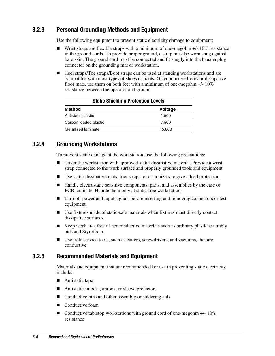 3 personal grounding methods and equipment, 4 grounding workstations, 5 recommended materials and equipment | Compaq EP Series User Manual | Page 41 / 126