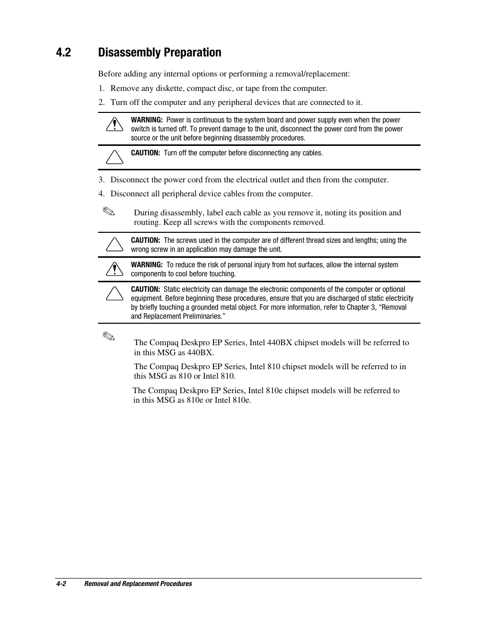 2 disassembly preparation | Compaq EP Series User Manual | Page 45 / 126