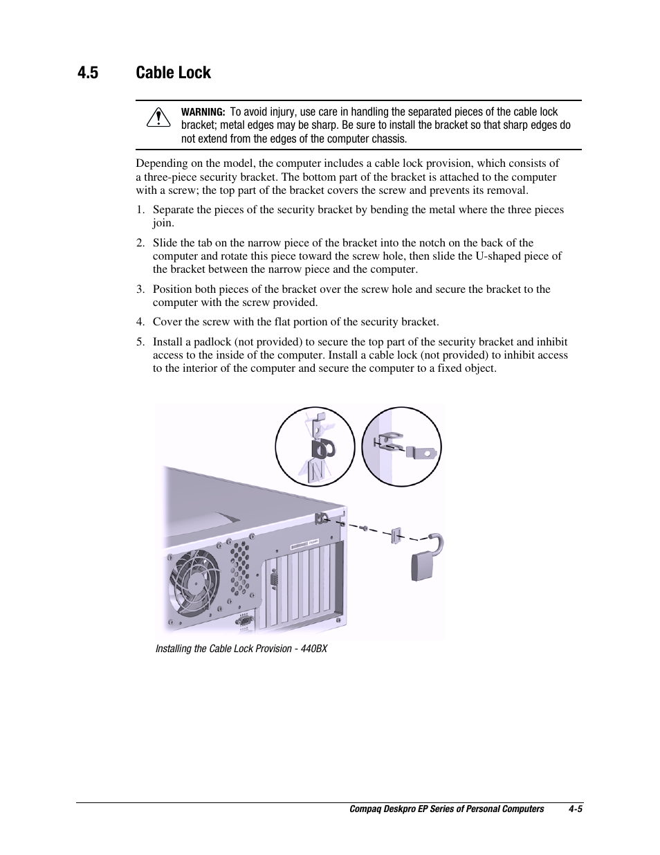 5 cable lock, Cable lock | Compaq EP Series User Manual | Page 48 / 126