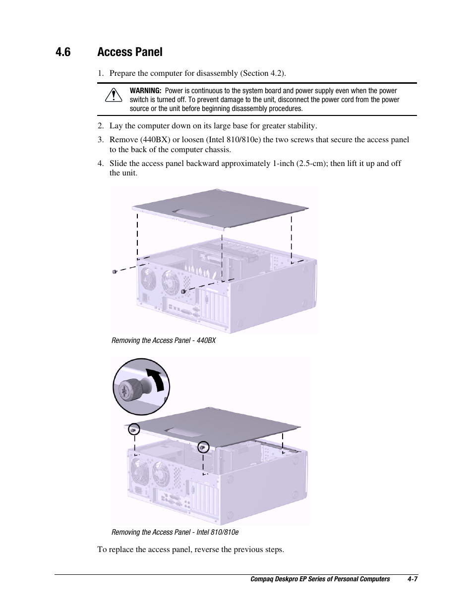 6 access panel, Access panel | Compaq EP Series User Manual | Page 50 / 126