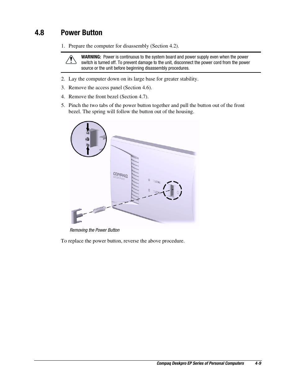 8 power button, Power button | Compaq EP Series User Manual | Page 52 / 126