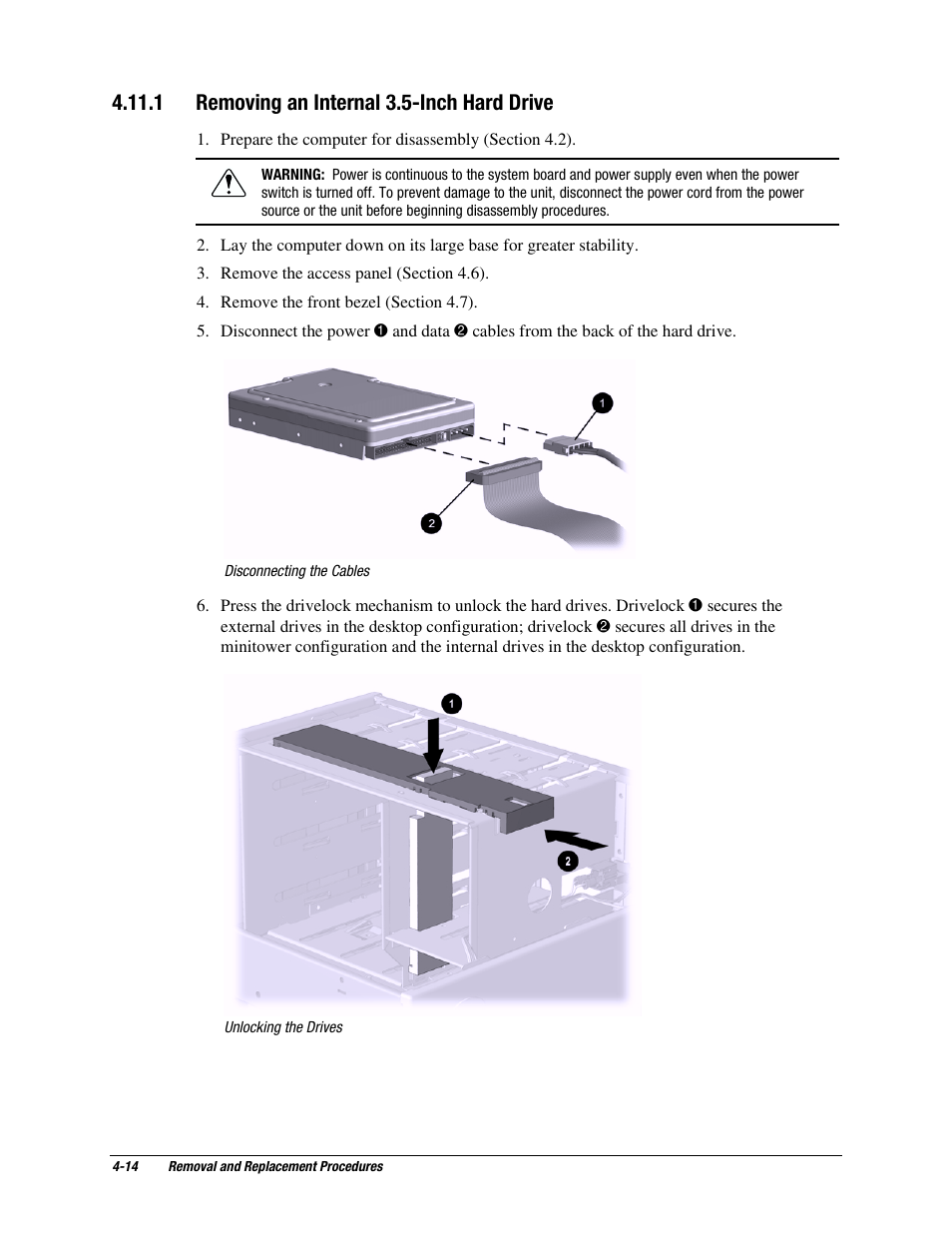 1 removing an internal 3.5-inch hard drive | Compaq EP Series User Manual | Page 57 / 126