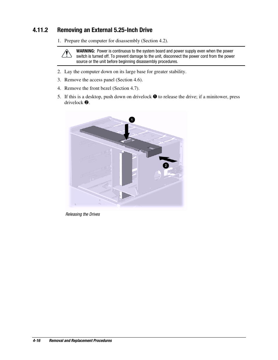 2 removing an external 5.25-inch drive | Compaq EP Series User Manual | Page 59 / 126