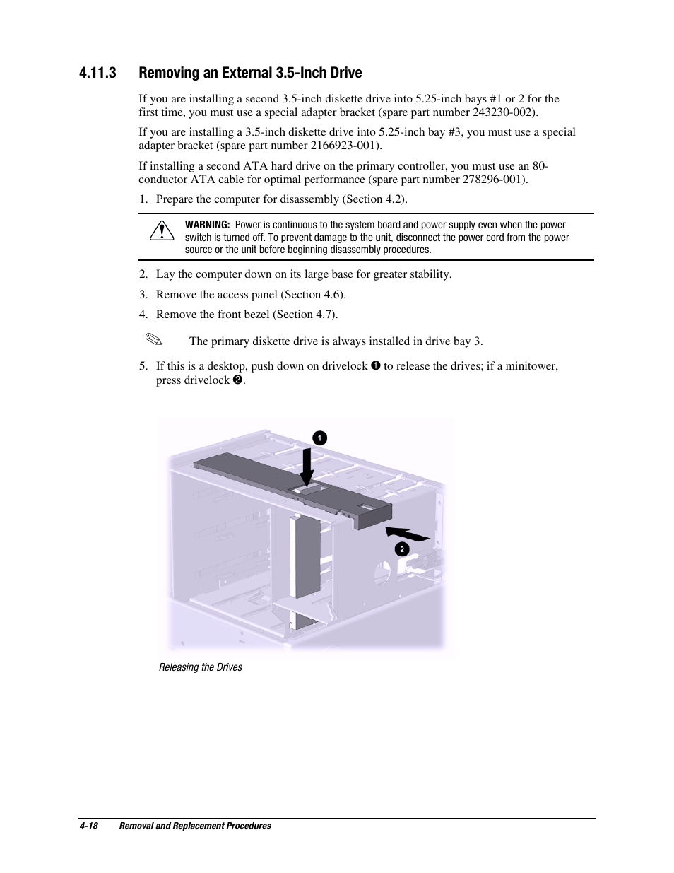 3 removing an external 3.5-inch drive | Compaq EP Series User Manual | Page 61 / 126