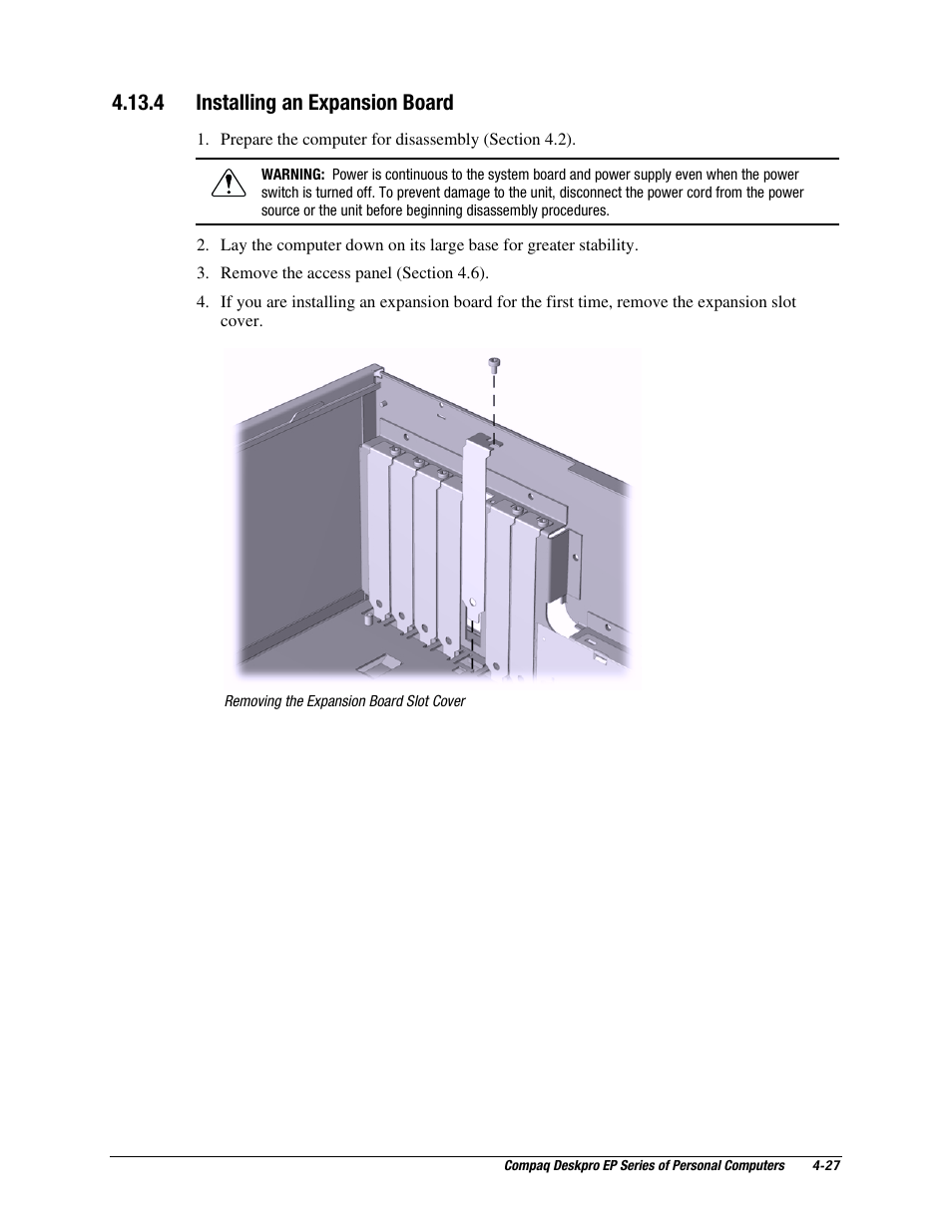 4 installing an expansion board | Compaq EP Series User Manual | Page 70 / 126