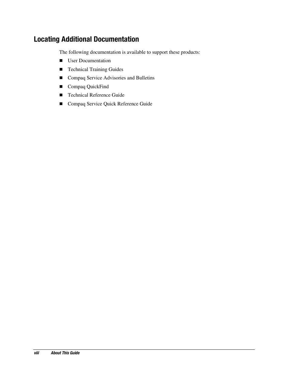 Locating additional documentation | Compaq EP Series User Manual | Page 8 / 126