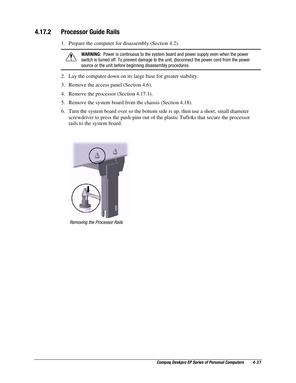 2 processor guide rails | Compaq EP Series User Manual | Page 80 / 126