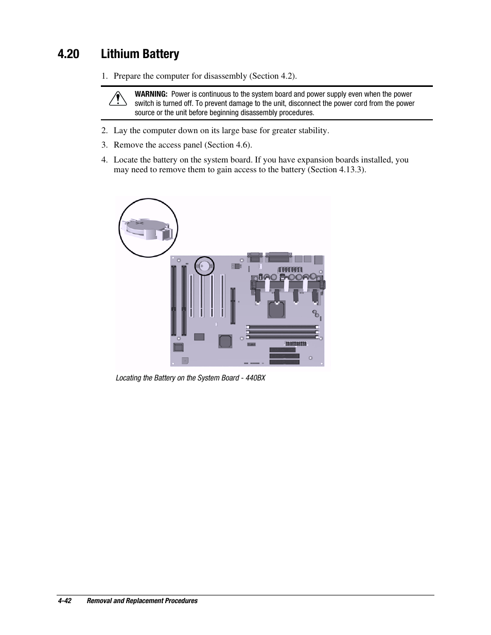 20 lithium battery, Lithium battery | Compaq EP Series User Manual | Page 85 / 126