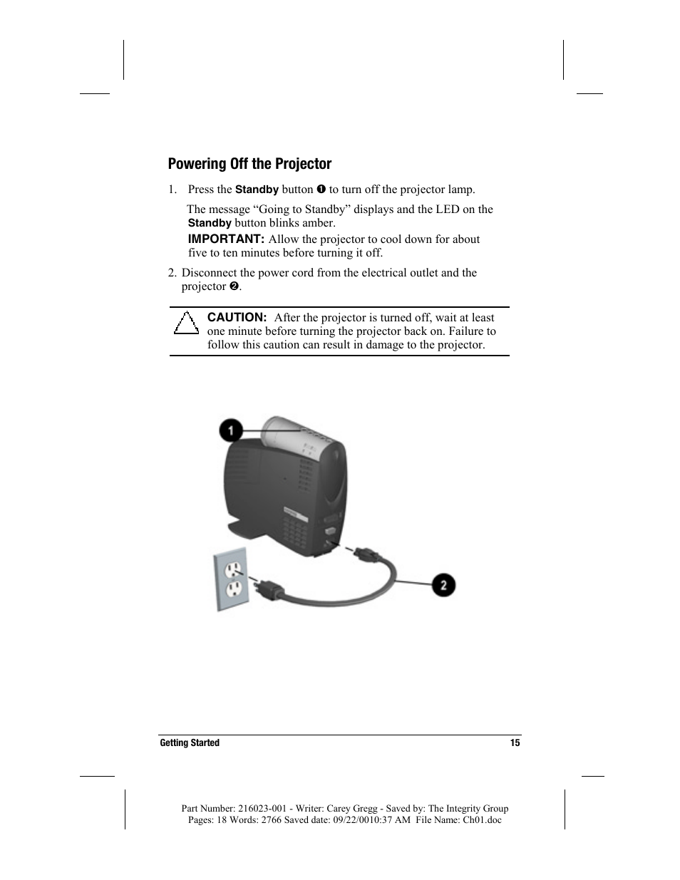 Powering off the projector | Compaq MP2800 User Manual | Page 15 / 61