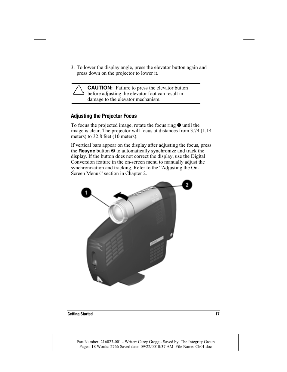 Adjusting the projector focus | Compaq MP2800 User Manual | Page 17 / 61