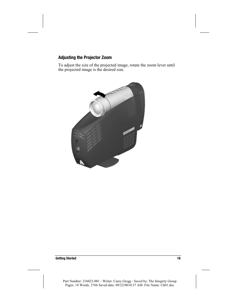 Adjusting the projector zoom | Compaq MP2800 User Manual | Page 18 / 61