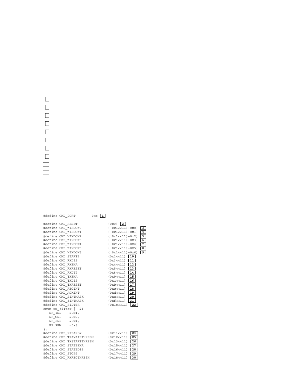 2 command port register offset definitions, Defines the interrupt latch bit position, Defines the adapter failure bit position | Defines the transmit complete bit position, Defines the transmit available bit position, Defines the receive complete bit position, Defines the receive early bit position, Defines the interrupt request bit position, Defines the update statistics bit position, Defines the command in-progress bit position | Compaq TRU64 AA-RNG2A-TE User Manual | Page 32 / 159