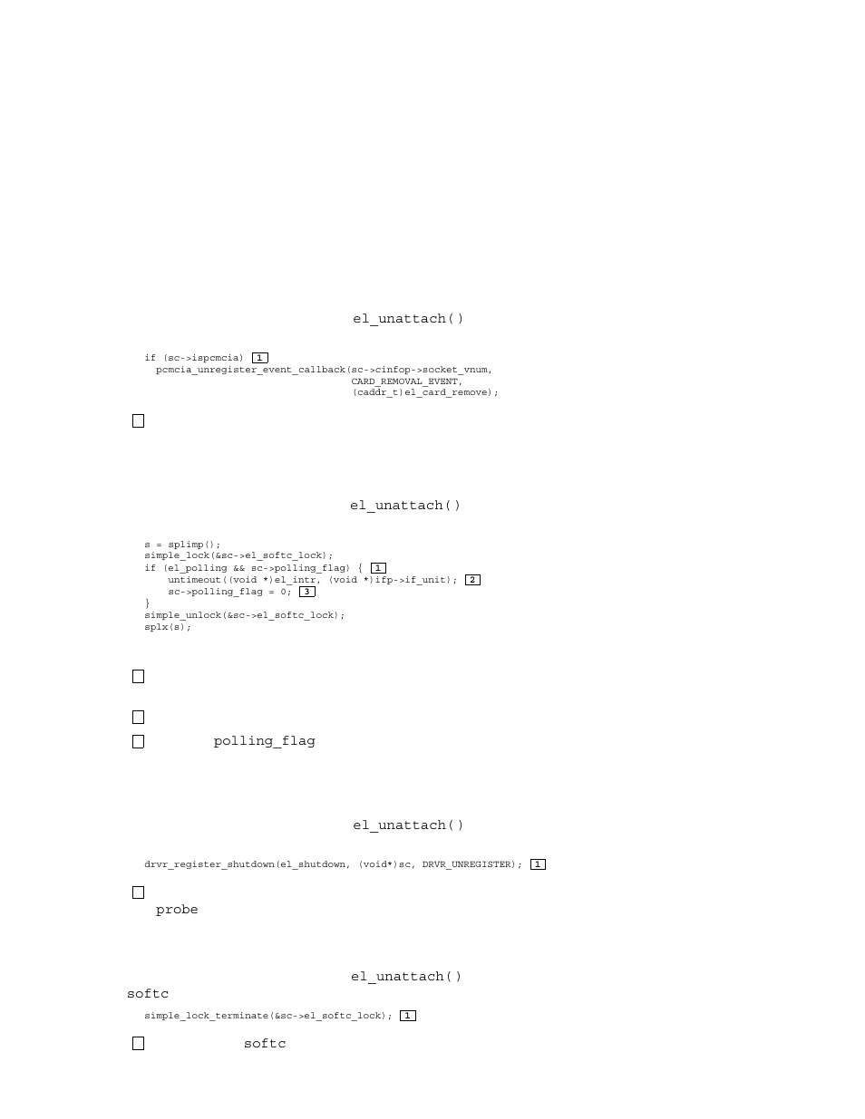 6 unregistering the pcmcia event callback routine, 7 stopping the polling process, 8 unregistering the shutdown routine | 9 terminating the simple lock | Compaq TRU64 AA-RNG2A-TE User Manual | Page 98 / 159