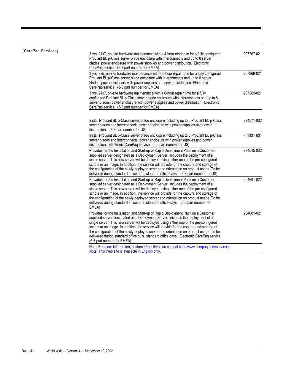 Quickspecs, Options, Proliant bl20p and p-class system | Compaq ProLiant DA-11411 User Manual | Page 17 / 27