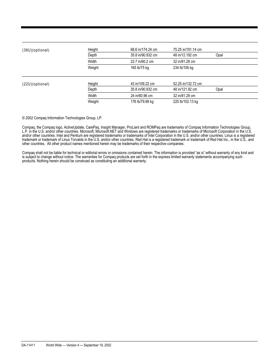 Quickspecs, Technical specifications, Proliant bl20p and p-class system | Compaq ProLiant DA-11411 User Manual | Page 27 / 27