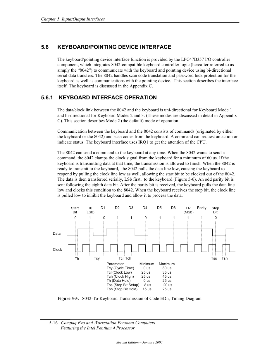 Keyboard/pointing device interface, Keyboard interface operation, 6 keyboard/pointing device interface | 1 keyboard interface operation | Compaq W4000 User Manual | Page 103 / 229