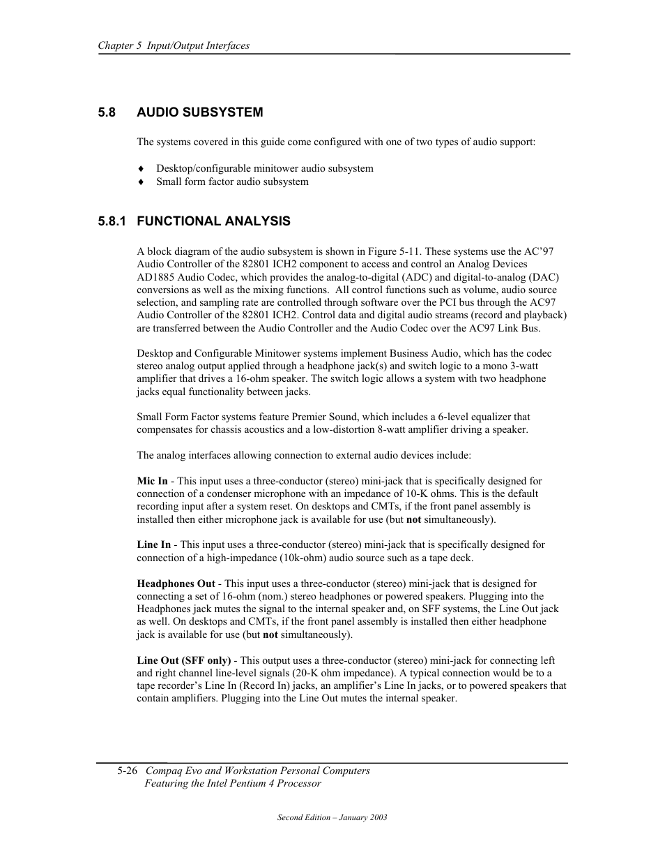 Audio subsystem, Functional analysis | Compaq W4000 User Manual | Page 113 / 229