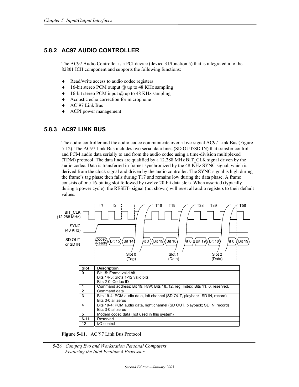 Ac97 audio controller, Ac97 link bus, 2 ac97 audio controller | 3 ac97 link bus | Compaq W4000 User Manual | Page 115 / 229