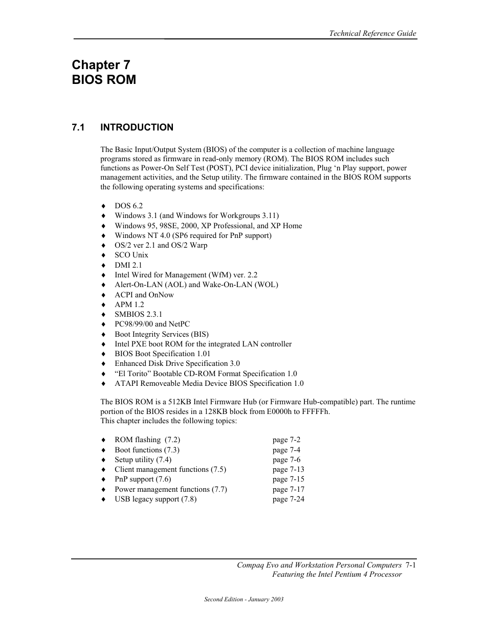 Chapter 7 bios rom, Introduction, Chapter 8 bios rom | Compaq W4000 User Manual | Page 138 / 229