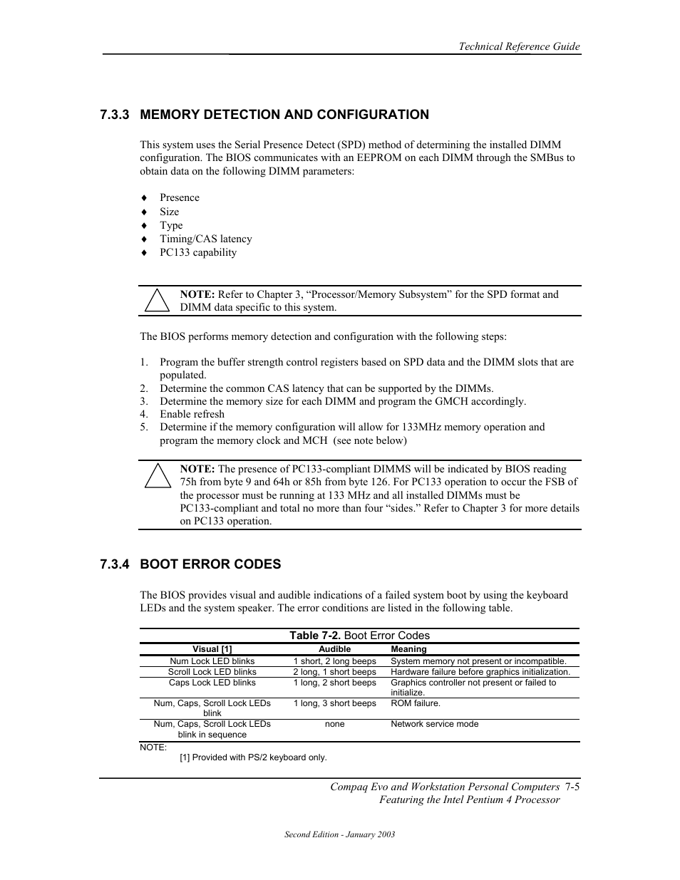 Memory detection and configuration, Boot error codes, 4 boot error codes | Compaq W4000 User Manual | Page 142 / 229