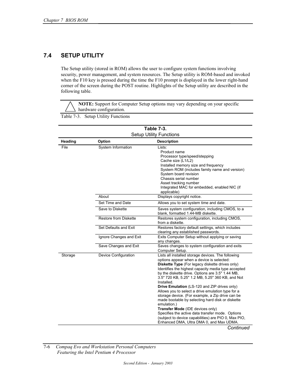 Setup utility, 4 setup utility | Compaq W4000 User Manual | Page 143 / 229