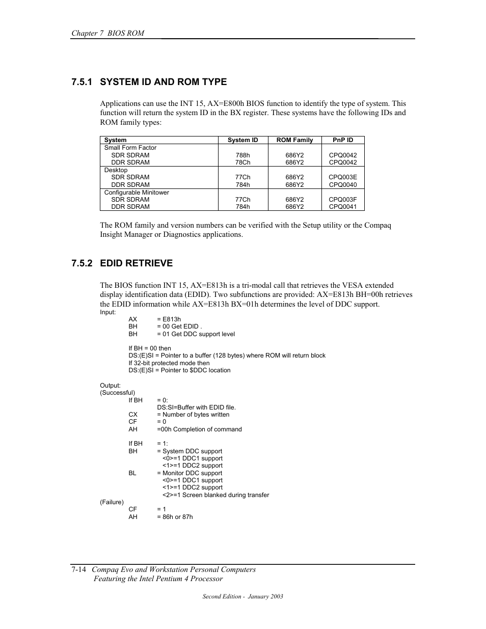 System id and rom type, Edid retrieve, 1 system id and rom type | 2 edid retrieve | Compaq W4000 User Manual | Page 151 / 229