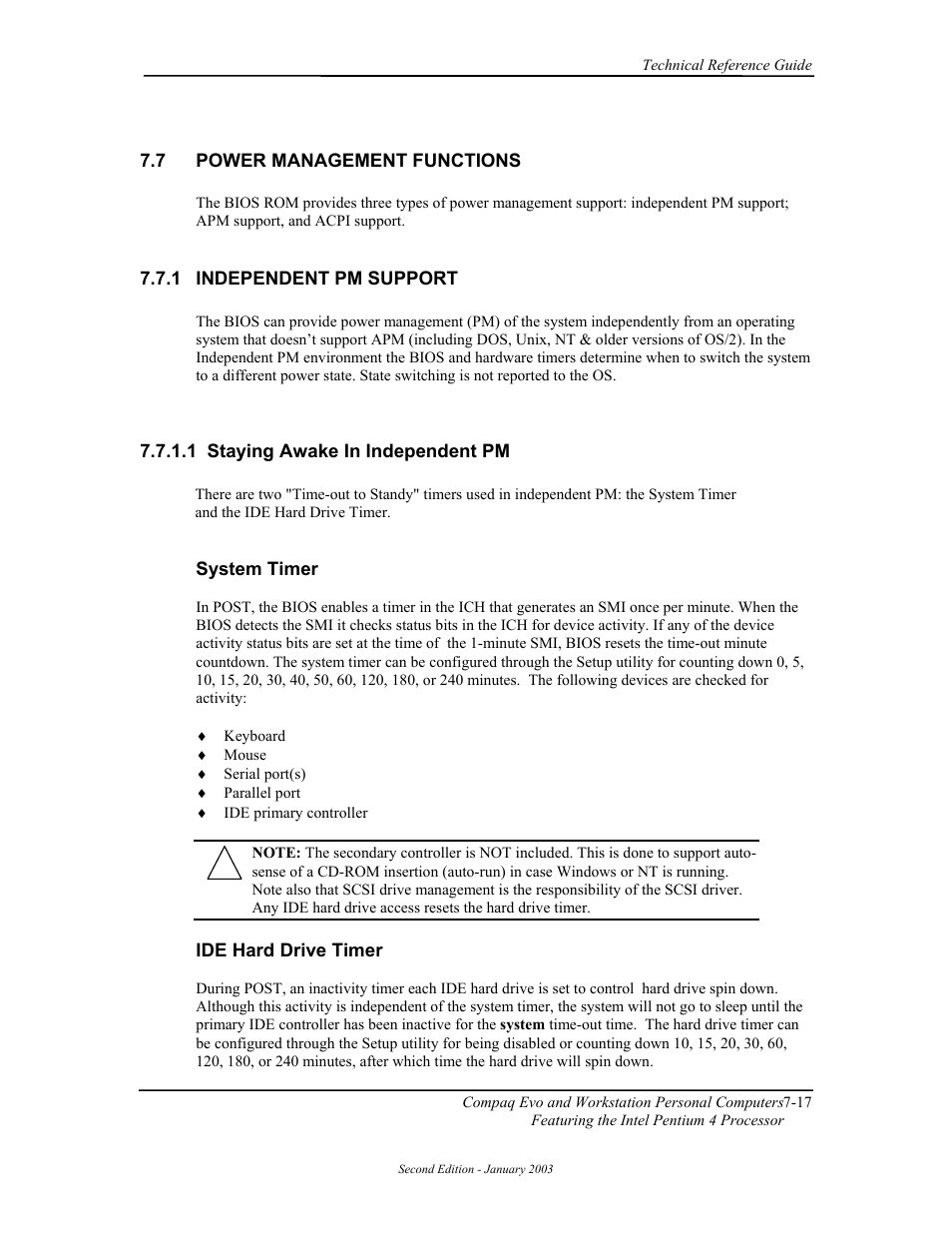 Power management functions, Independent pm support, Staying awake in independent pm | Compaq W4000 User Manual | Page 154 / 229