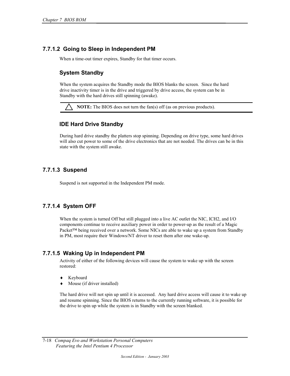 Going to sleep in independent pm, Suspend, System off | Waking up in independent pm | Compaq W4000 User Manual | Page 155 / 229