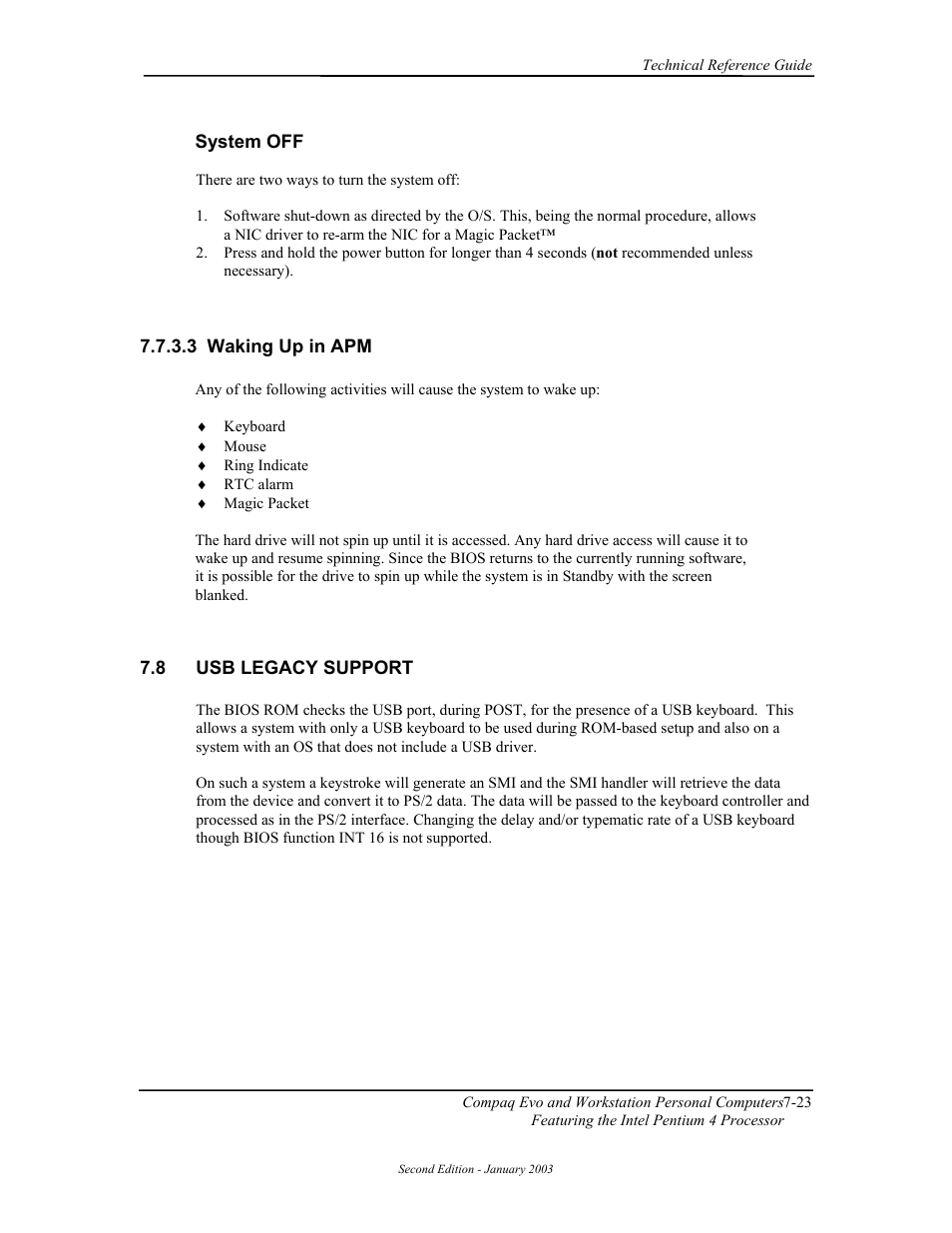 Waking up in apm, Usb legacy support | Compaq W4000 User Manual | Page 160 / 229