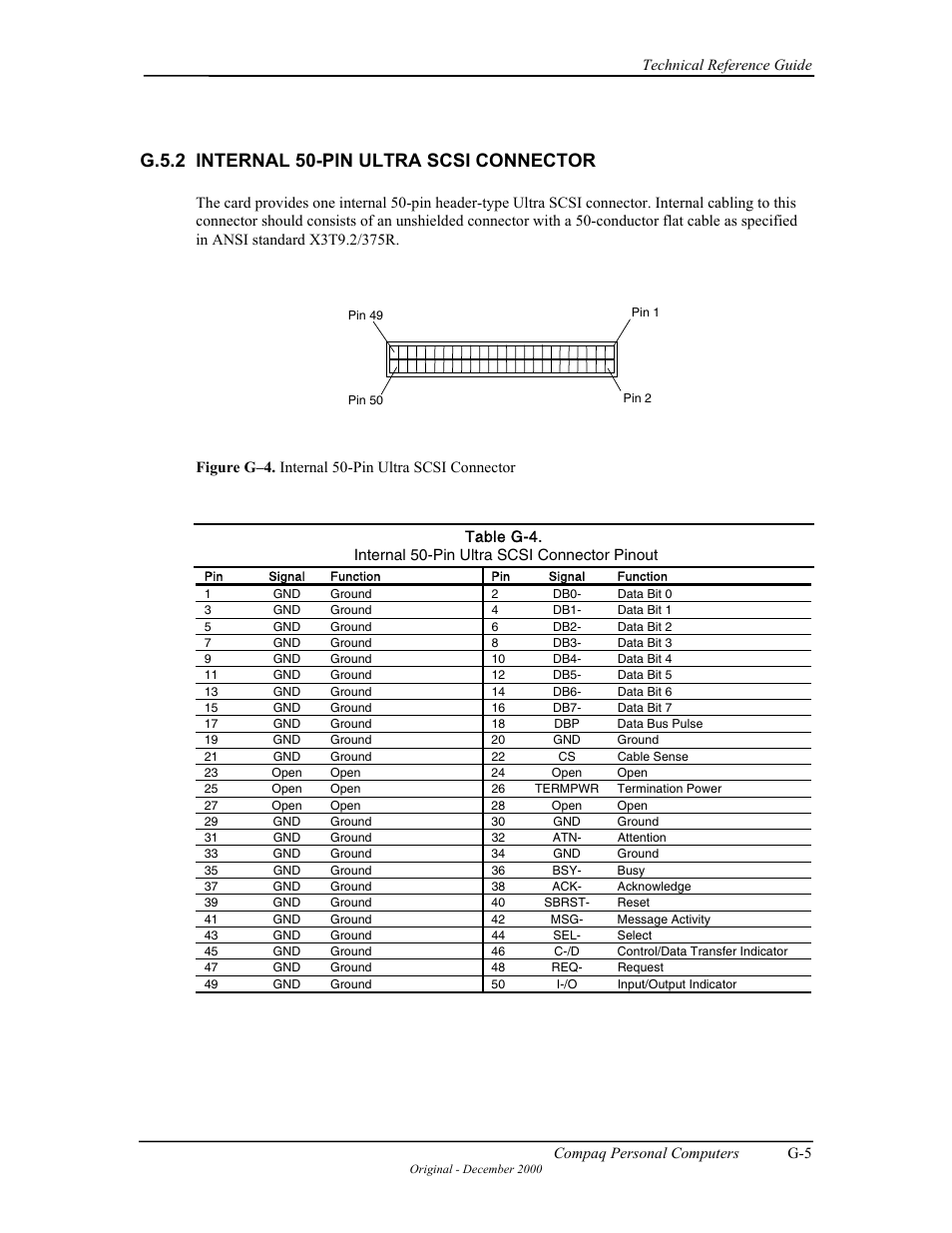G.5.2 internal 50-pin ultra scsi connector | Compaq W4000 User Manual | Page 214 / 229
